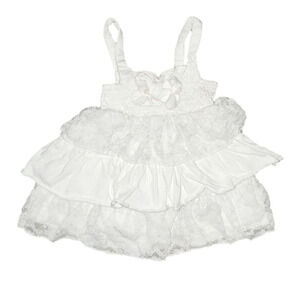Little LASS White Multi-Tier Fabric and Lace Ruffle Tank with Bow